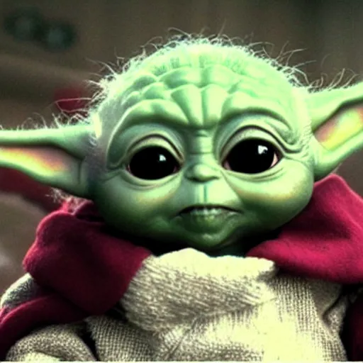 Image similar to a film still of baby yoda wearing 1 9 9 0 s hip hop outfit realistic, detailed