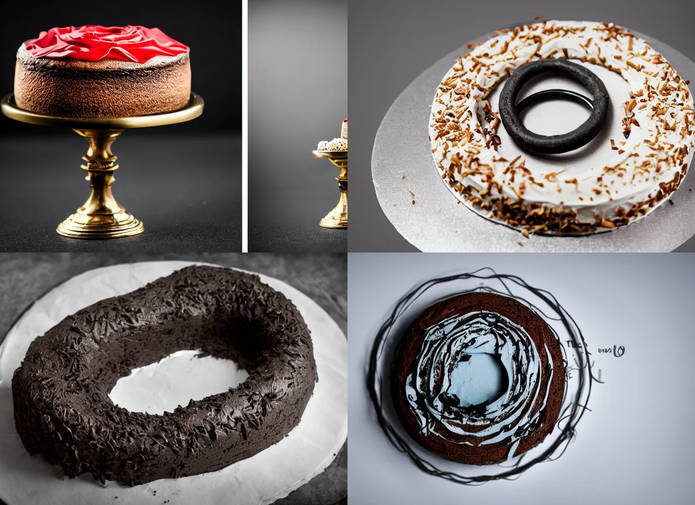 Prompt: the one ring to rule them all but as a cake, food photography, studio lighting, high contrast, 500px, 35mm