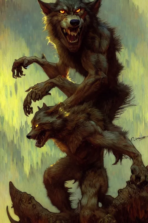 Prompt: werewolf, painting by gaston bussiere, craig mullins, greg rutkowski, alphonse mucha, trending on artstation