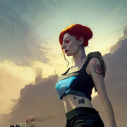 Image similar to highly detailed upper body portrait christina hendricks wearing a croptop cyberpunk clothed in gta v, stephen bliss, unreal engine, fantasy art by greg rutkowski, loish, rhads, ferdinand knab, makoto shinkai and lois van baarle, ilya kuvshinov, rossdraws, tom bagshaw, global illumination, radiant light, detailed and intricate environment