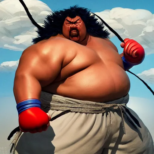 Image similar to danny mcbride as e. honda street fighter, sumo wrestler, ultra realistic, concept art, intricate details, highly detailed, photorealistic, octane render, 8 k, unreal engine, art by frank frazetta, simon bisley, brom