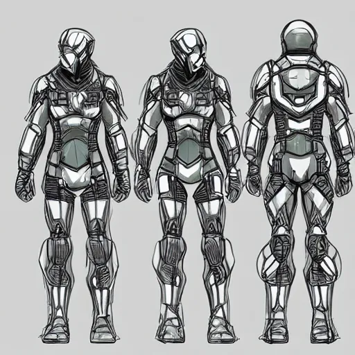 Prompt: sketches concept art standard tactial soldier lightweight nano cyber armor chest gear military modern alien era variants digital outline