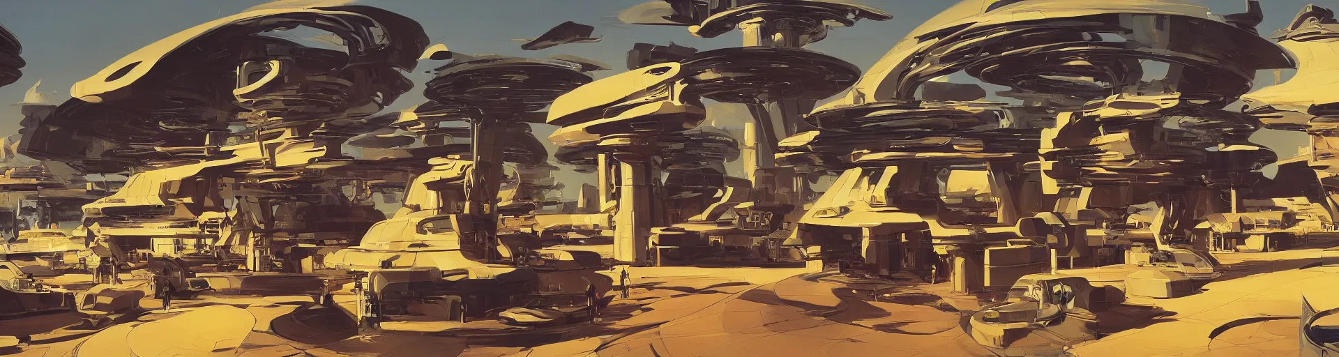 Prompt: oil painting of a futuristic civilisation by syd mead
