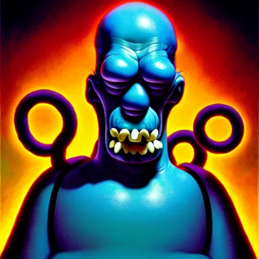 Prompt: A terrifying eldritch Homer Simpson by Micheal Whelan and Wayne Barlowe