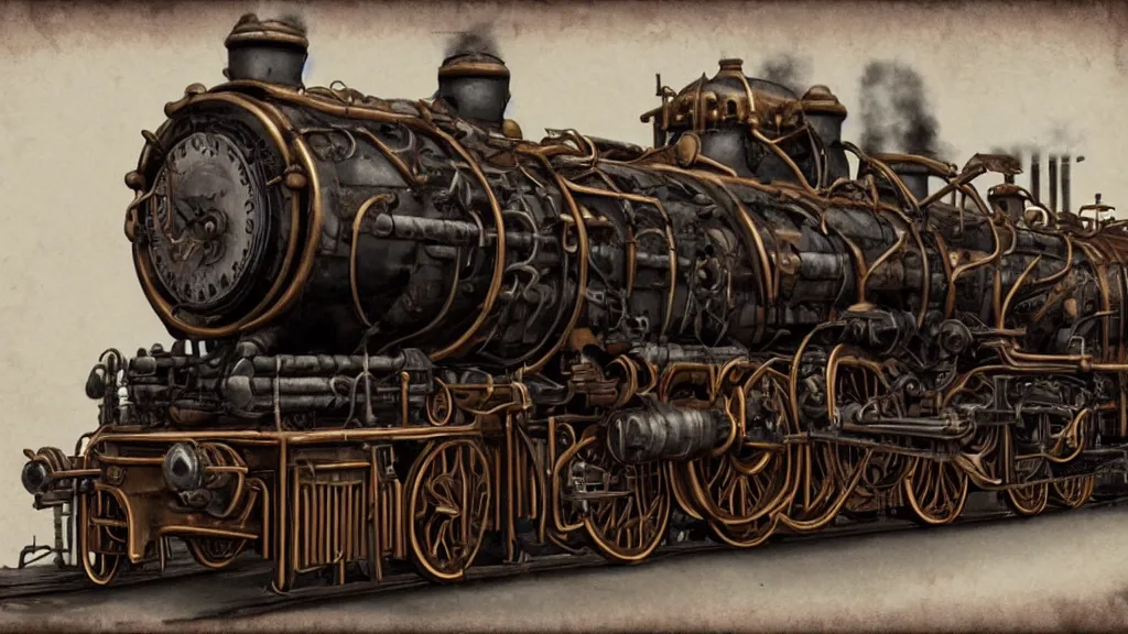 Prompt: steampunk locomotive, trending on artstation
