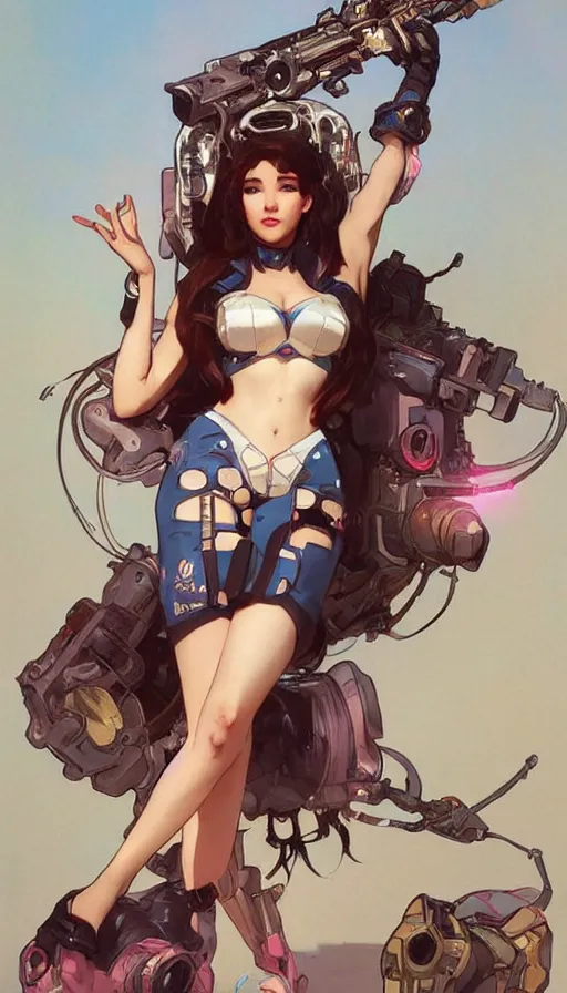 Prompt: d. va in a cute pinup pose by artgerm, greg rutkowski and alphonse mucha, concept art, matte, intricate, full body, epic composition