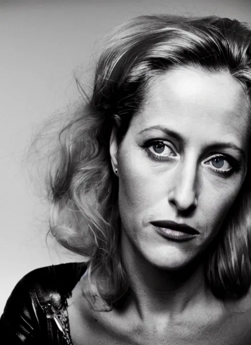 Prompt: a portrait of gillian anderson by mario testino, head shot, award winning, 1 9 8 0, 1 9 8 0 s punk rocker style, 1 9 8 0 hairstyle, sony a 7 r