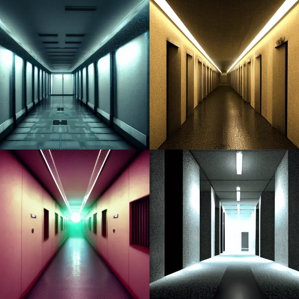 Prompt: retro scifi corridor, very realistic, dark, suntuous, mysterious , cinematic lighting
