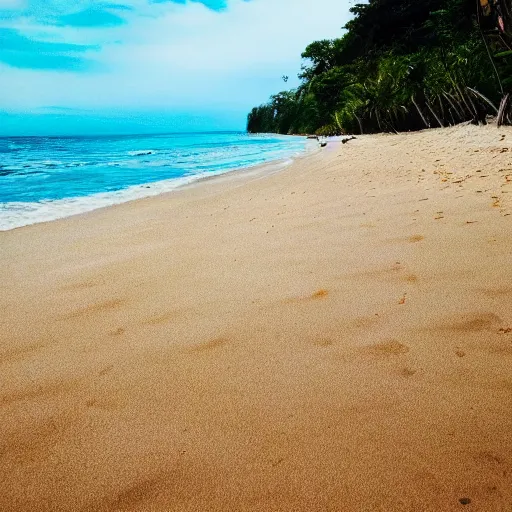 Image similar to photo of a beach but the water is fanta