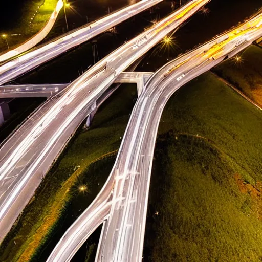 Image similar to highway bridge at night, areal view