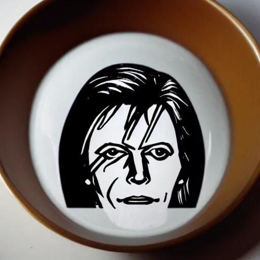 Prompt: close - up bowl with a face of bowie, sticker,