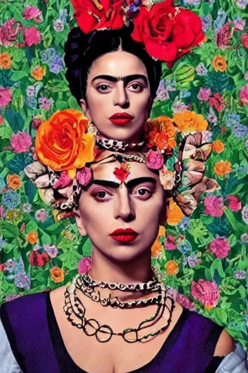 Prompt: Lady Gaga in Frida Kahlo style