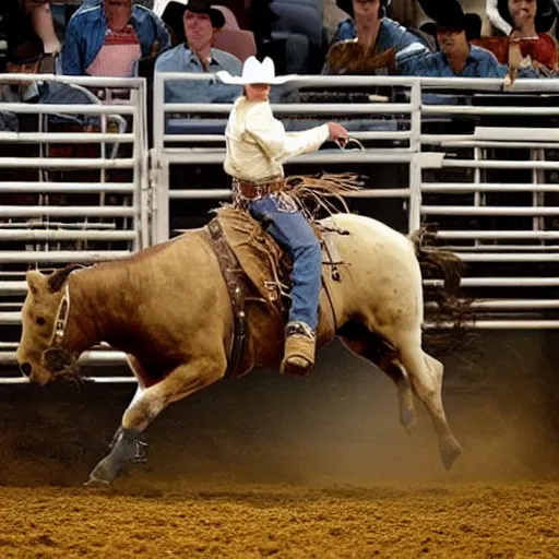 Prompt: rodeo rider on bucking broco