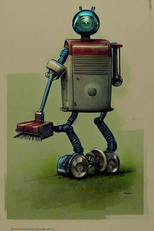 Prompt: ( ( ( ( ( 1 9 5 0 s retro future android robot lawnmower. muted colors., ) ) ) ) ) by jean - baptiste monge,!!!!!!!!!!!!!!!!!!!!!!!!!