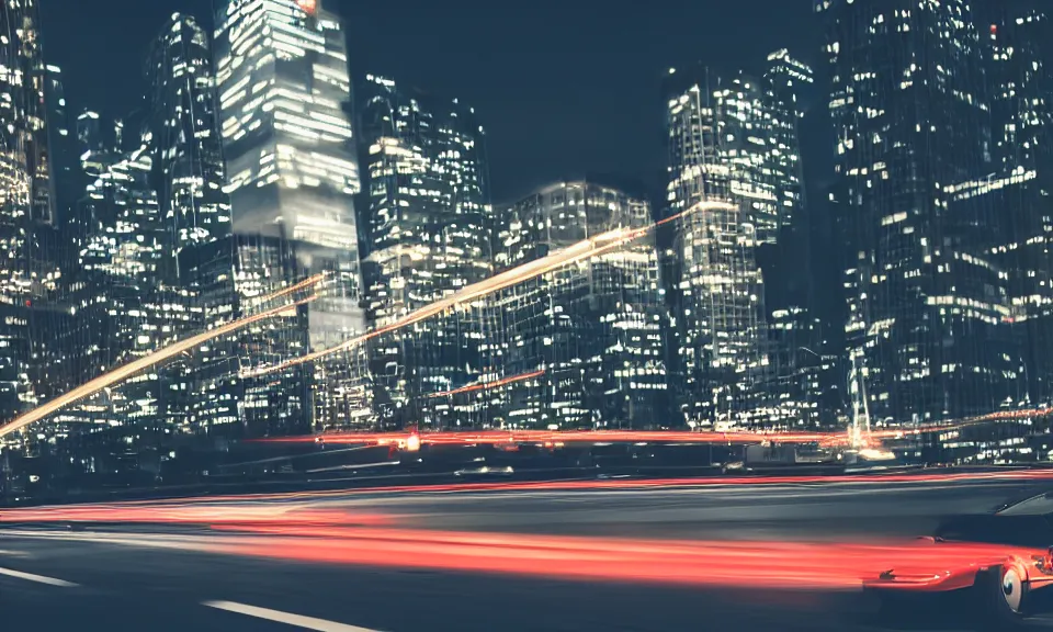 Image similar to photo of a porsche 911 at night in a city, cinematic, 4k, panavision, long exposure photography