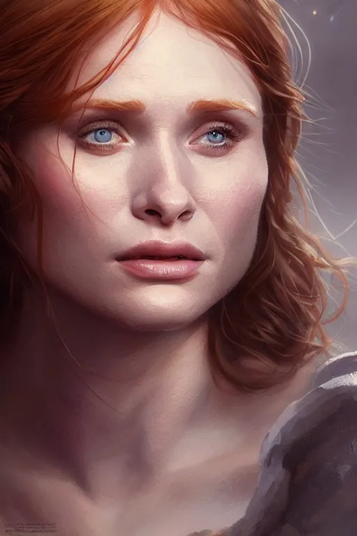 Prompt: natural and radiant Bryce Dallas Howard by Artgerm and Greg Rutkowski, intricate, fertile, highly detailed, digital painting, artstation, concept art, smooth, sharp focus, illustration