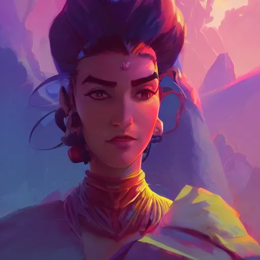 Image similar to profile portrait, maya ali mage, gloomhaven, dynamic lighting, gaudy colors, octane render aesthetic, matte painting concept art, official fanart behance hd artstation by jesper ejsing, by rhads and makoto shinkai and lois van baarle and ilya kuvshinov and rossdraws