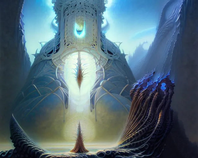 Image similar to the stronghold of white light, fantasy character portrait made of fractals facing each other, ultra realistic, wide angle, intricate details, the fifth element artifacts, highly detailed by peter mohrbacher, hajime sorayama, wayne barlowe, boris vallejo, aaron horkey, gaston bussiere, craig mullins