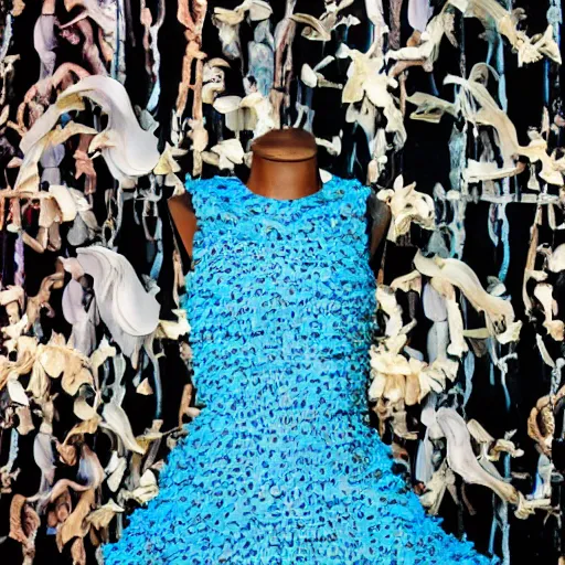 Prompt: 👗 made of 🍄 !! studio photo, street style, high fashion, backlit, Alexander mcqueen, Vivienne Westwood, Oscar De la Renta, Dior, fantasy lut,