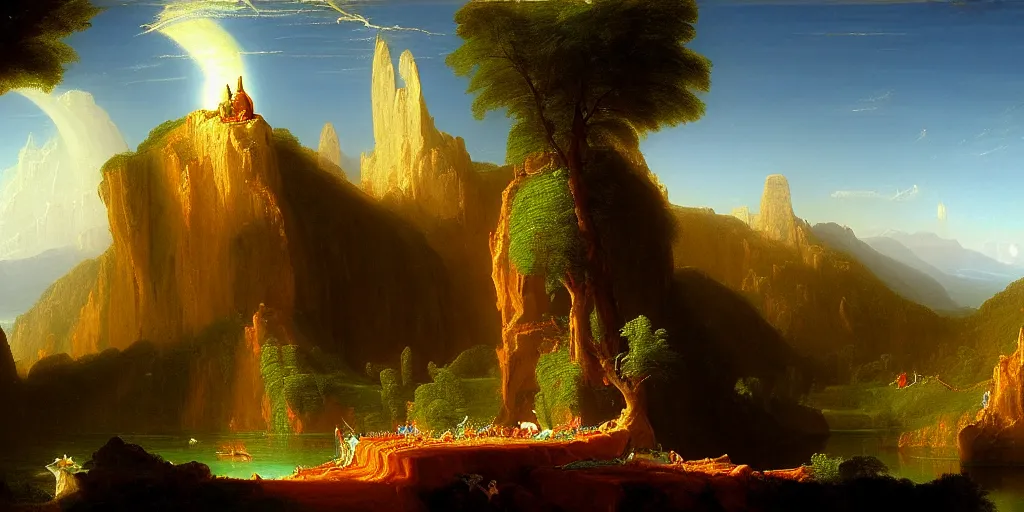 Image similar to an intricate time machine painted by thomas cole