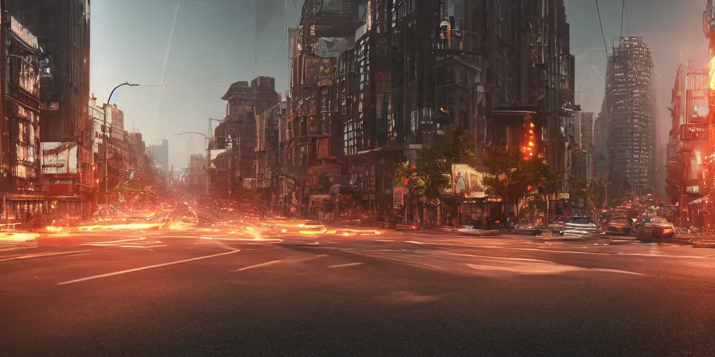 Image similar to a photographic picture of a busy street, photographic filter, unreal engine 5, realistic, hyperdetailed, 8 k, cinematic, volumetric lighting, very realistic effect, hd, hdr, 4 k, sharp focus, octane render, ultra detailed, high resolution, trending on artstation in the style of albert dros glowing rich colors powerful imagery