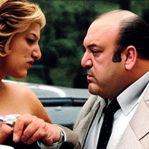 Prompt: tony soprano eating carmela soprano