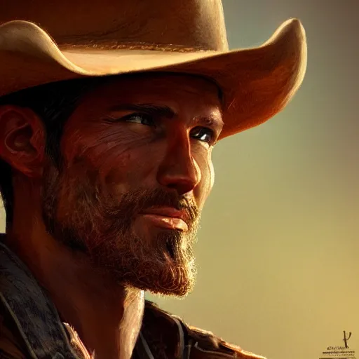 Image similar to a portrait of a cowboy in 2 0 7 0, intricate, highly detailed, digital painting, artstation, concept art, smooth, sharp focus, illustration, cinematic, vfx