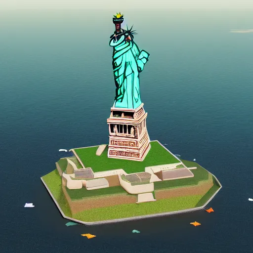 Image similar to an isometric globe with the statue of liberty the eiffel tower and other famous landmarks on it, 3 d render, 3 d model