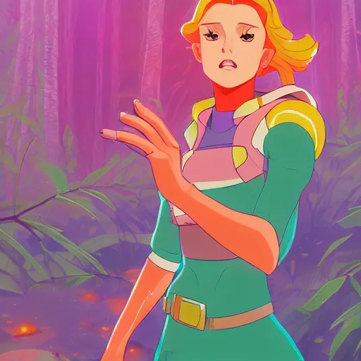 Image similar to portrait of adora from she-ra and the princesses of power, colorful fantasy forest background, rich vivid colors, ambient lighting, dynamic lighting, 4k, HQ, official media, anime key visual, makoto shinkai, ilya kuvshinov, lois van baarle, rossdraws, detailed, trending on artstation