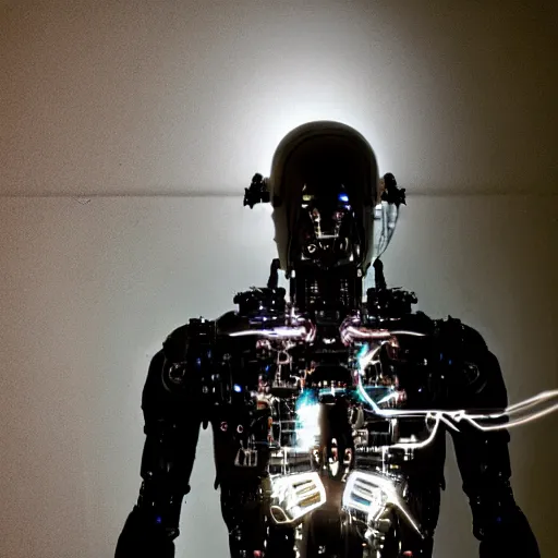 Prompt: a cinematic film still of a black man as a cybernetic cyborg, surrealism, film photography