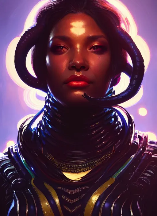 Prompt: portrait of apex legends venom, intricate, elegant, glowing lights, highly detailed, digital painting, artstation, glamor pose, concept art, smooth, sharp focus, illustration, art by artgerm and greg rutkowski, artey freytag