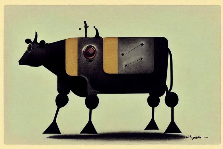 Image similar to ( ( ( ( ( 1 9 5 0 s retro future robot cow. muted colors. ) ) ) ) ) by jean - baptiste monge!!!!!!!!!!!!!!!!!!!!!!!!!!!!!!