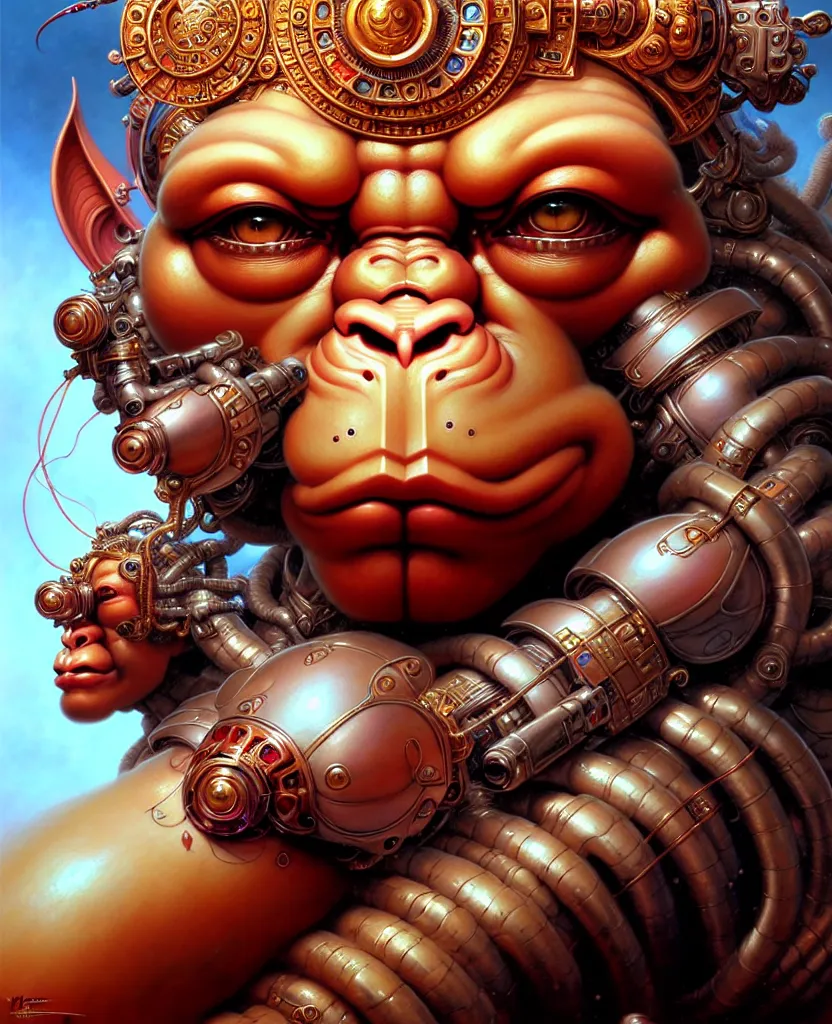 Image similar to beautiful hanuman fantasy character portrait, close - up, headshot, ultra realistic, wide angle, intricate details, the fifth element artifacts, highly detailed by peter mohrbacher, hajime sorayama, wayne barlowe, boris vallejo, aaron horkey, gaston bussiere, craig mullins