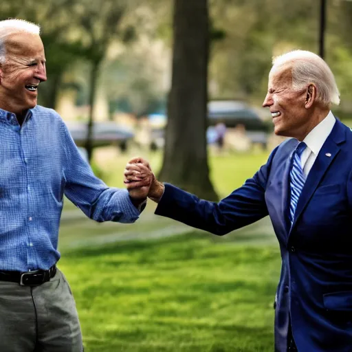 Image similar to A photo of joe biden teams up with a teenage joe biden, perfect faces, 50 mm, award winning photography