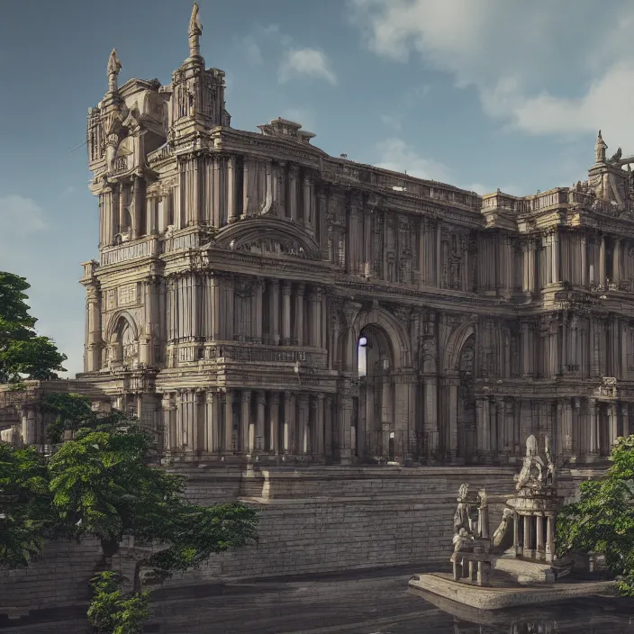 Image similar to wide shot of an architectural masterpiece, detailed, hyper real, octane render