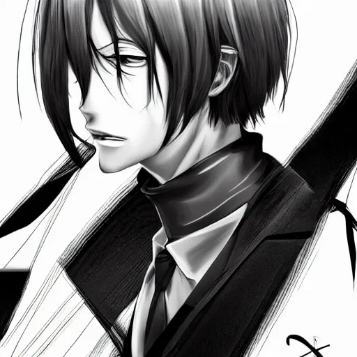 Prompt: Levi Ackerman, elegant, 2d, ultra highly detailed, digital painting, smooth, sharp focus, artstation, black and white art by Takehiko Inouei