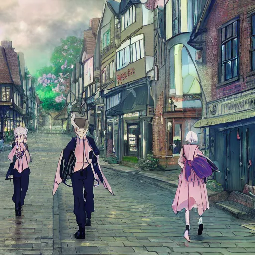 Prompt: The Town of Norwich, Fairy Britain, Anime concept art by Makoto Shinkai