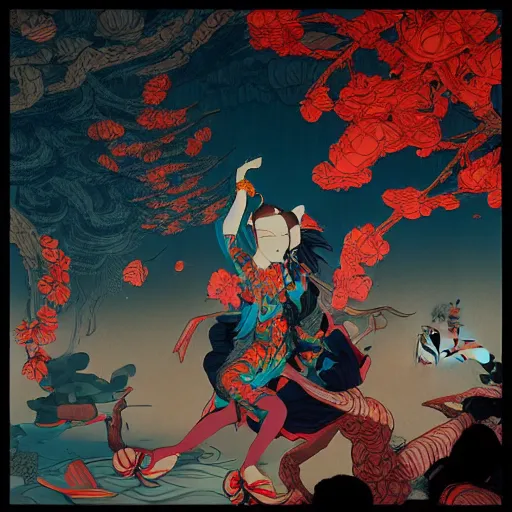 Image similar to james jean style, utagawa kunisada style, vfx art, unreal engine render, claymation style, colourful, volumetric light, digital painting, digital illustration, dramatic light,