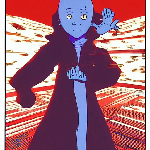 Image similar to a powerful psychic guy emitting psychic powers, psychic, psychic powers, magic, ufotable studio art style, by moebius, by jamie hewlett, aesthetic!,