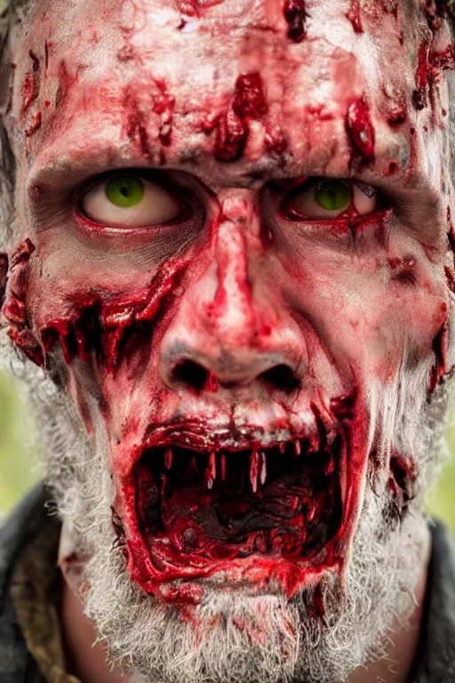 Image similar to up close photograph of a real - life zombie from the tv show the walking dead skin and jaw, studio camera shot on a red 5, award winning vfx and cinematography