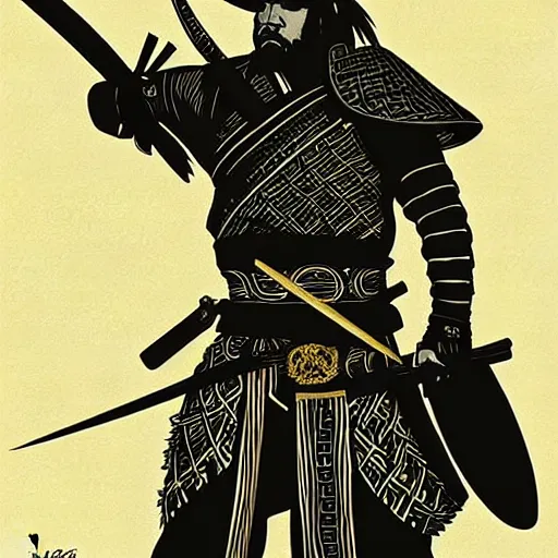 Image similar to silhouette of a Bushido warrior illustration, medium shot, intricate, elegant, highly detailed, digital art, ffffound, art by JC Leyendecker and sachin teng