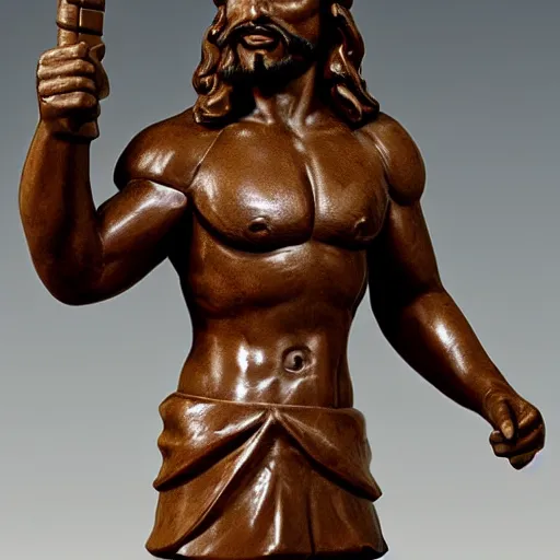 Prompt: catholic dieselpunk muscular earthenware statue of jesus christ