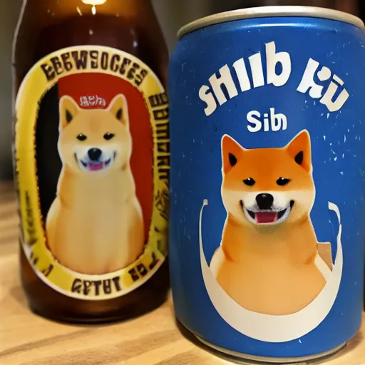 Image similar to a beer can label featuring a shiba inu