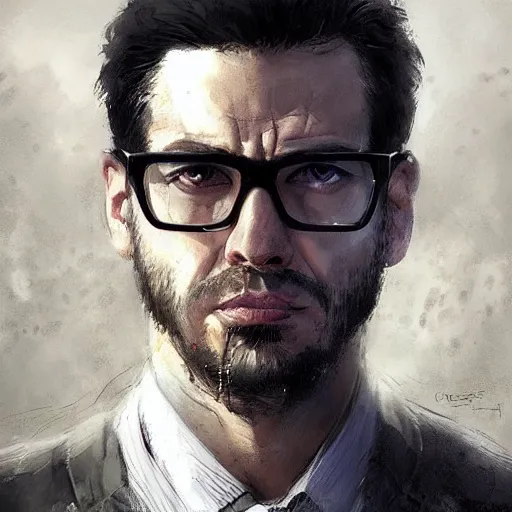 Prompt: portrait of jaime ramon mercader del rio wearing glasses, epic, tragic, military art, fantasy, hd shot, digital portrait, beautiful, artstation, comic style, by artgerm, guy denning, jakub rozalski, magali villeneuve and charlie bowater