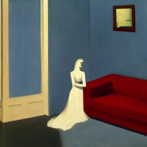 Image similar to A ghost in a living room flooded by water by Edward hopper