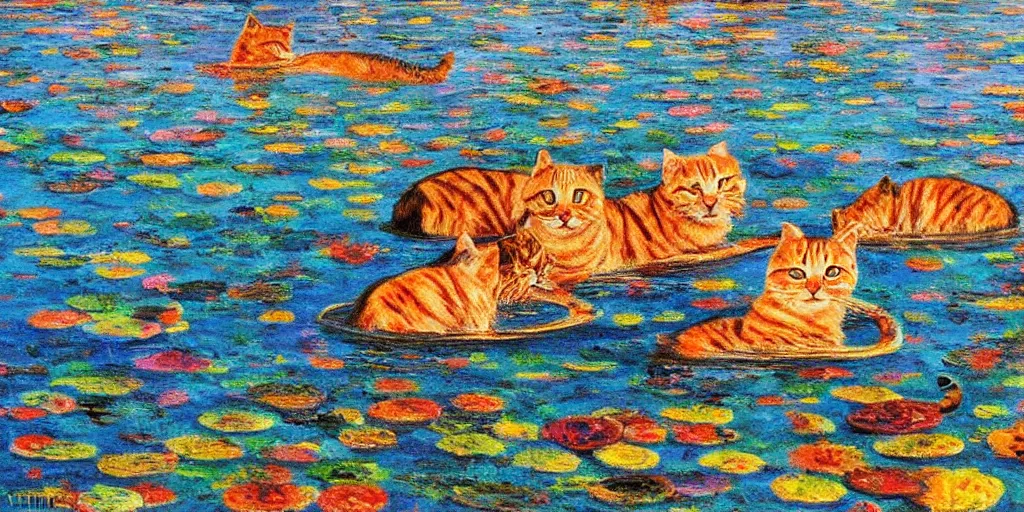 Prompt: cats swimming in a sri lankan lake by Nizovtsev, Victor