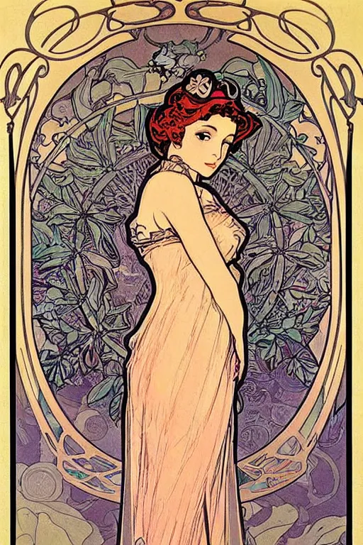 Image similar to beautiful art nouveau painting of princess peach by mucha