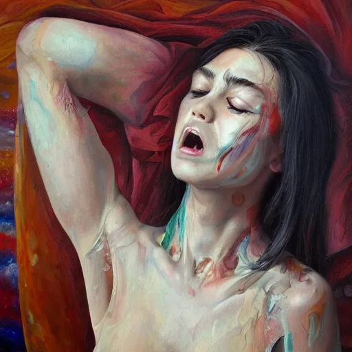 Prompt: passion and crying, detailed painting, masterpiece, trending on artstation, oil on canvas