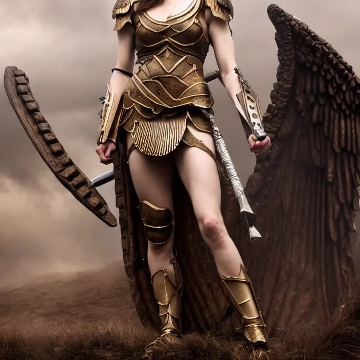 Image similar to full length photograph of a real-life alexandra daddario as a valkyrie warrior, Extremely detailed. 8k