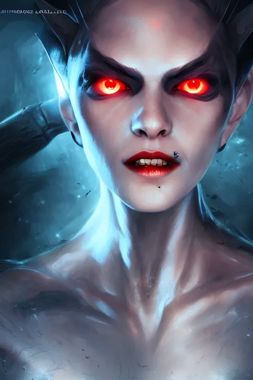 Prompt: attractive vampire female alien - cyborg, close - up portrait, intricate, elegant, volumetric lighting, scenery, digital painting, highly detailed, artstation, sharp focus, illustration, concept art, luis rollo, ruan jia, steve mccurry, john berkey